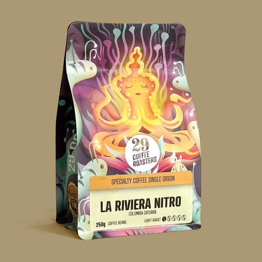 Single Origin Colombia La Riviera Nitro Caturra coffee with fruity watermelon and honeydew aroma from Risaralda at 1750 masl