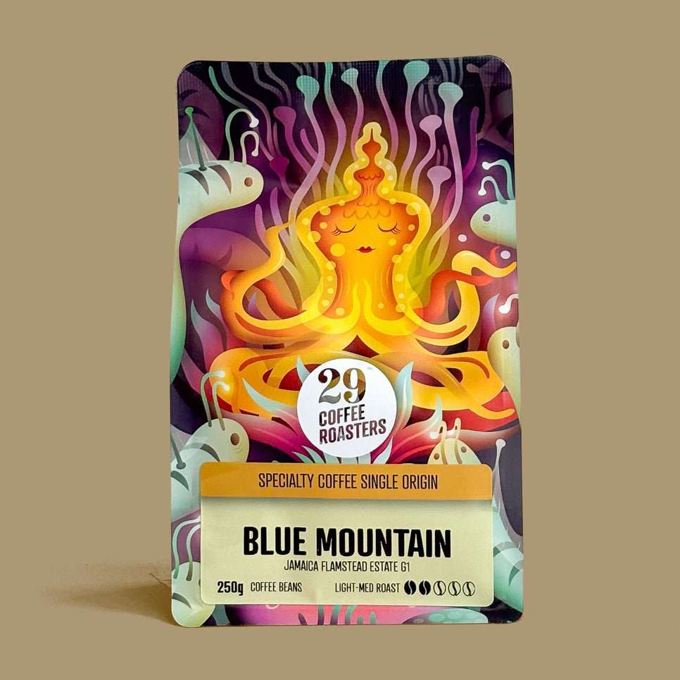 Single Origin Jamaica Blue Mountain coffee beans from Sherwood Forest Estate with marzipan and black cherry notes